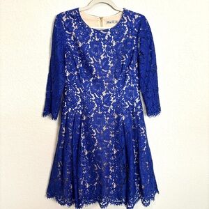 Eliza J Blue Lace Cocktail 3/4 Sleeve Dress Women’s Size 6 Event Fairy Wedding